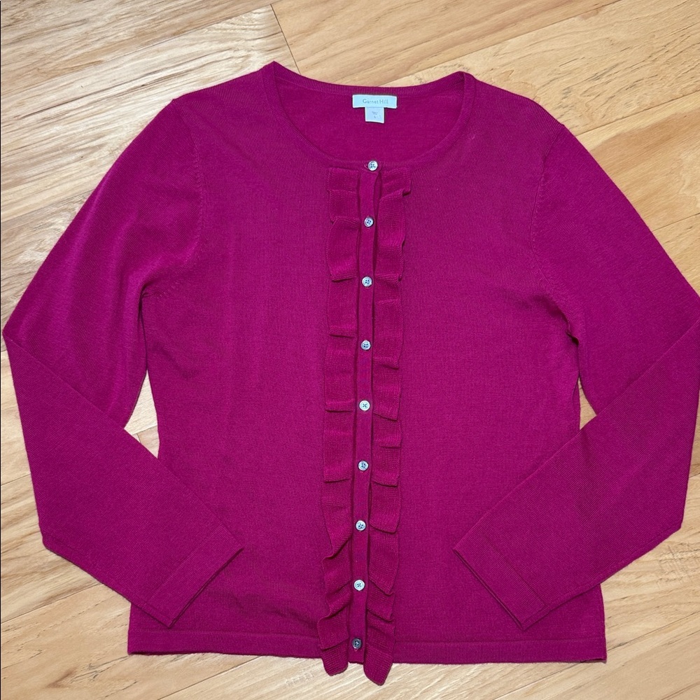 Garnet Hill Merino Wool Ruffle Button Cardigan